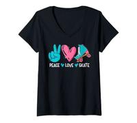 Womens Peace Love Roller Skating Shirt For Derby Roller Skater V-Neck T-Shirt