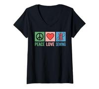 Womens Peace Love Sewing Funny Sewer Quilting V-Neck T-Shirt