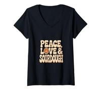Women's Peace Love Sourdough Starter Baker V-Neck T-Shirt