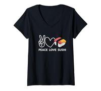 Womens Peace Love Sushi Kawaii Nigiri Graphic for Japanese Food Fan V-Neck T-Shirt
