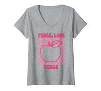 Womens Peace Love Teach Back To School Teacher V-Neck T-Shirt