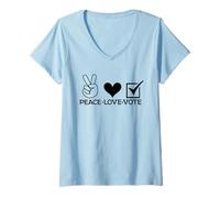 Womens Peace Love Vote - Civic Responsibility Icons V-Neck T-Shirt