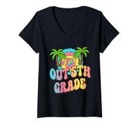Women's Peace Out 5th Grade Graduation Tropical Groovy Graduate V-Neck T-Shirt