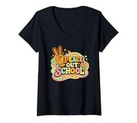 Women's Peace Out School Retro Groovy End of Class Graduation V-Neck T-Shirt