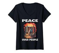Women's Peace Over People Reading at the Fireplace Home Alone Free V-Neck T-Shirt