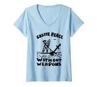 Women's Peace Sign Creating Peace Without Weapons V-Neck T-Shirt