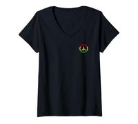Women's Peace Sign - Rasta Reggae Colours - Jamaica Reggae Roots V-Neck T-Shirt