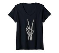 Womens Peace Sign Skeleton Hand Funny Radiology Tech V-Neck T-Shirt