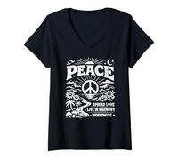 Women's Peace Spread Love Live in Harmony Worldwide Retro Nature V-Neck T-Shirt