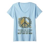 Womens Peace Symbol Laurel Olive Anti War Design V-Neck T-Shirt