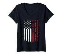 Womens Peace Through Strength Distressed Flag USA Graphic V-Neck T-Shirt