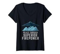 Womens Peace Through Superior Firepower B-2 Spirit Bomber Airplane V-Neck T-Shirt