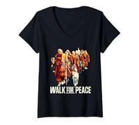 Women's Peace Walking Monks and Aloka Dog Walk for Peace V-Neck T-Shirt