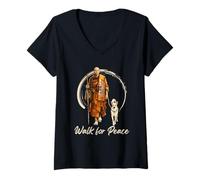 Women's Peace Walking Monks and Aloka Dog Walk for Peace V-Neck T-Shirt