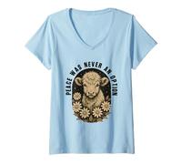 Womens Peace Was Never An Option Funny Cute Cow Calf for Cow Lovers V-Neck T-Shirt