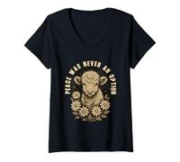 Womens Peace Was Never An Option Funny Cute Cow Calf for Cow Lovers V-Neck T-Shirt