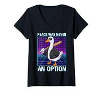 Women's Peace was Never an Option - Synthwave Funny Goose Meme V-Neck T-Shirt