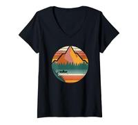 Women's Peaceful Canoeing Down a River Surrounded by Pine Forests V-Neck T-Shirt