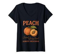 Womens Peach Sweet Juicy Treat Always Delicious Graphic V-Neck T-Shirt