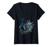 Women's Peacock Bird Lover Artwork Animal Colorful Feather Peacock V-Neck T-Shirt