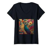 Women's Peacock Feather Art Colorful Majestic Plumage V-Neck T-Shirt