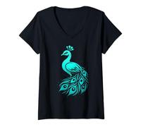 Womens Peacock Graffiti Urban Art Design V-Neck T-Shirt