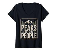 Women's Peaks Before People Funny Hiking V-Neck T-Shirt
