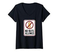 Womens Peanut Allergy Warning Sign No Nuts Allowed V-Neck T-Shirt