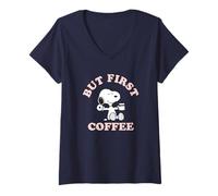 Womens Peanuts But First Coffee Snoopy V-Neck T-Shirt