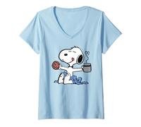Womens Peanuts - Donut Coffee Snoopy V-Neck T-Shirt