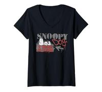 Women's Peanuts Graffiti Snoopy Dog House Cool 90s Urban Stencil Art V-Neck T-Shirt