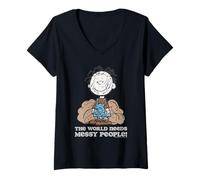 Womens Peanuts Pig Pen Messy People Needed Organised Mess Vintage V-Neck T-Shirt