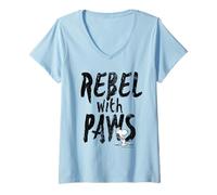 Womens Peanuts Rebel with Paws Snoopy Vintage 90s Pop Iconic Punk V-Neck T-Shirt