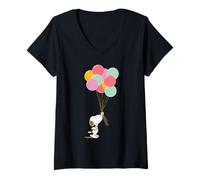 Women's Peanuts Snoopy Balloons Birthday Celebrate Fun Summer Retro V-Neck T-Shirt