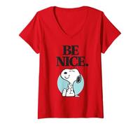 Women's Peanuts Snoopy Be Nice Happy Friendly Beagle Dog Lover Retro V-Neck T-Shirt