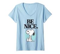 Women's Peanuts Snoopy Be Nice Happy Friendly Beagle Dog Retro Lover V-Neck T-Shirt