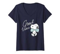 Womens Peanuts Snoopy Blue Bow Tie Good Vibes V-Neck T-Shirt