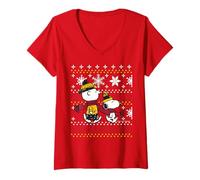 Women's Peanuts Snoopy Charlie Brown Xmas Pattern Christmas Classic V-Neck T-Shirt