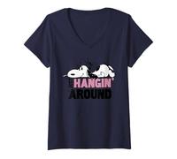 Women's Peanuts Snoopy Hanging Around Beagle Home Friend Fun Classic V-Neck T-Shirt
