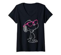 Womens Peanuts Snoopy Heart Shades Vintage Classic Comic Fan V-Neck T-Shirt