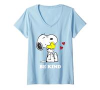 Womens Peanuts Snoopy Hugging Woodstock Be Kind V-Neck T-Shirt