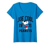 Women's Peanuts - Snoopy Joe Cool 1971 V-Neck T-Shirt, Sapphire Blue, Small