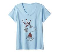 Womens Peanuts Snoopy Joe Cool Urban King Stencil Crown Art Street V-Neck T-Shirt