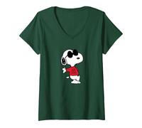 Women's Peanuts - Snoopy Joe Cool V-Neck T-Shirt, Dark Green, Small