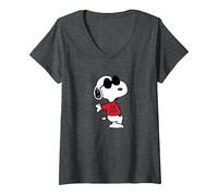 Women's Peanuts - Snoopy Joe Cool V-Neck T-Shirt, Dark Heather Grey, Small