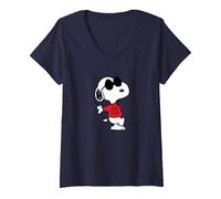 Women's Peanuts - Snoopy Joe Cool V-Neck T-Shirt, Navy Blue, Small