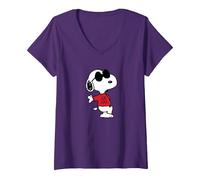 Women's Peanuts - Snoopy Joe Cool V-Neck T-Shirt, Purple, Large