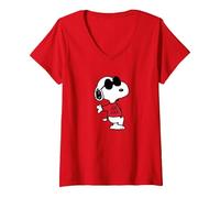 Women's Peanuts - Snoopy Joe Cool V-Neck T-Shirt, Red, Medium