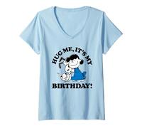 Womens Peanuts Snoopy Lucy Birthday Hug V-Neck T-Shirt