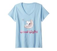 Women's Peanuts Snoopy Moon Sleep Good Night Rest Star Classic Fun V-Neck T-Shirt